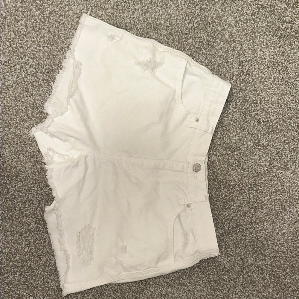 Vanilla Star White Jean Shorts with Frayed Hem